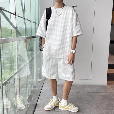 Loose Short Sleeve T-shirt Shorts Trendy Handsome Casual Two-piece Suit - Lootquake