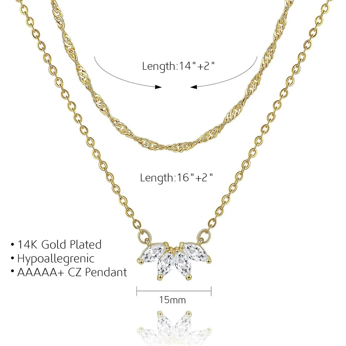 Women's Brass Gold Plated Inlaid Zircon Petal Double-layer Necklace - Lootquake