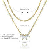 Women's Brass Gold Plated Inlaid Zircon Petal Double-layer Necklace - Lootquake