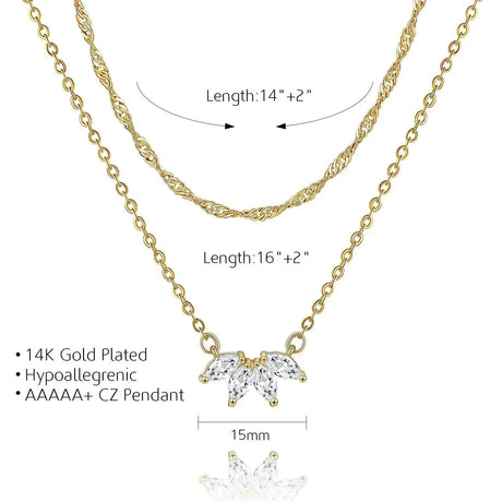 Women's Brass Gold Plated Inlaid Zircon Petal Double-layer Necklace - Lootquake
