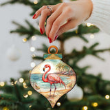 Holiday Coastal Decor - Flamingo Charm Wooden Ornaments by G. Debrekht - Coastal Holiday Decor - 8688173
