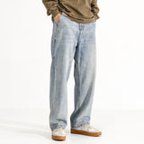Men's Washed Distressed Straight Loose Straight Jeans - Lootquake