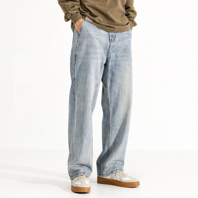 Men's Washed Distressed Straight Loose Straight Jeans - Lootquake