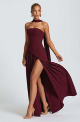 Cherry Lacquer Maliyah Maxi Dress with Chiffon Skirt & Scarf