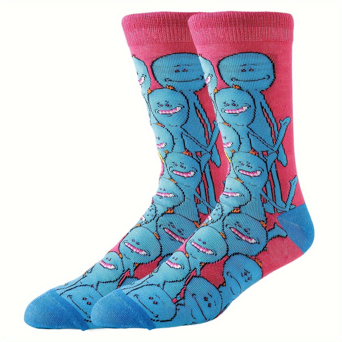 5 Pairs Of Men's Trendy Cartoon Anime Pattern Crew Socks, Breathable Comfy Casual Unisex Socks For Men's Outdoor Wearing All Seasons Wearing