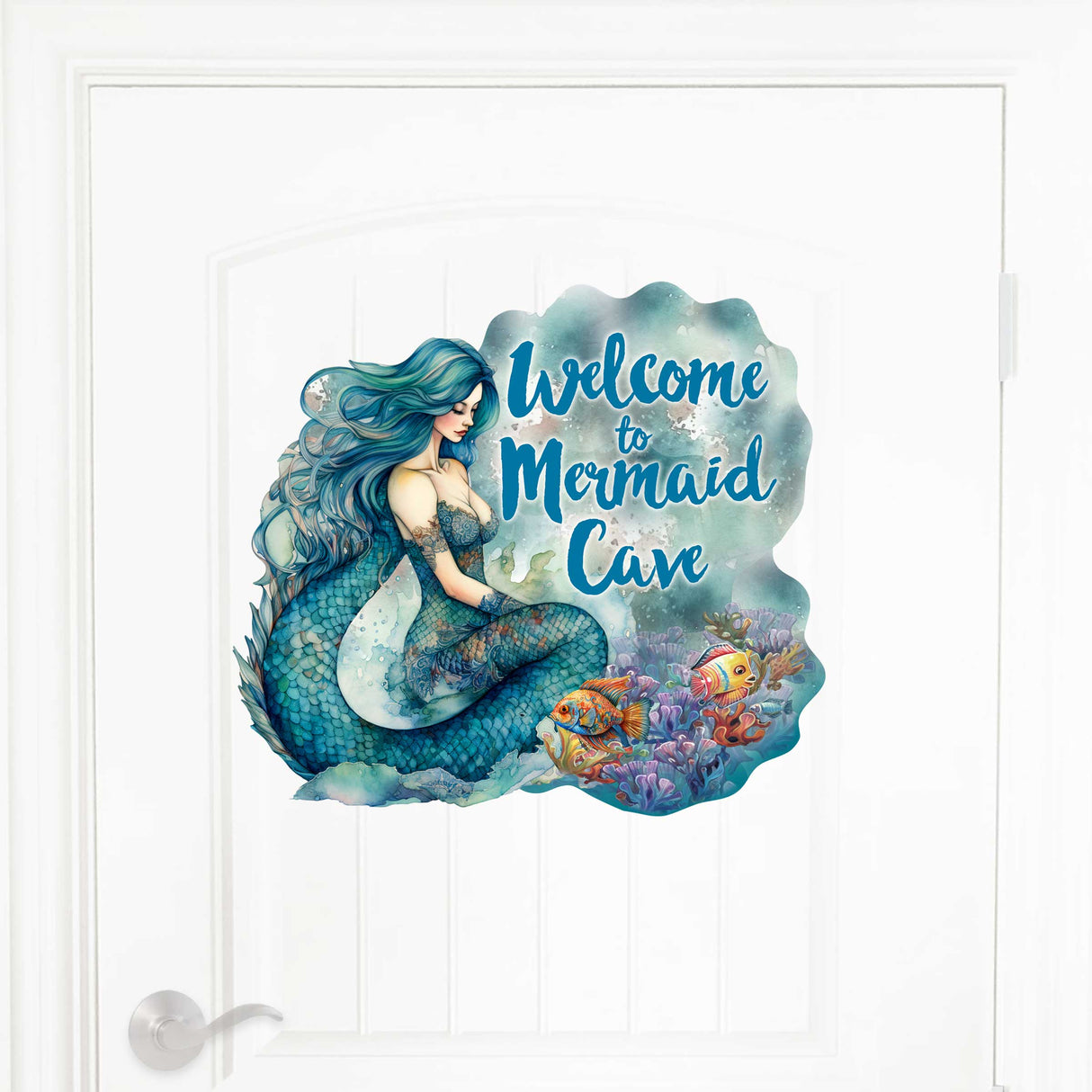 Bienvenido a Mermaid Cave - Letrero de bienvenida para puerta de entrada Pancarta de entrada principal Letrero de bienvenida - Decoración de porche delantero de madera - 933112H