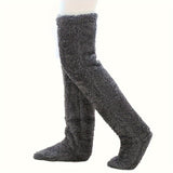 Fuzzy Thigh High Stockings, Warm Over-the-Knee Socks for Women, Solid Color