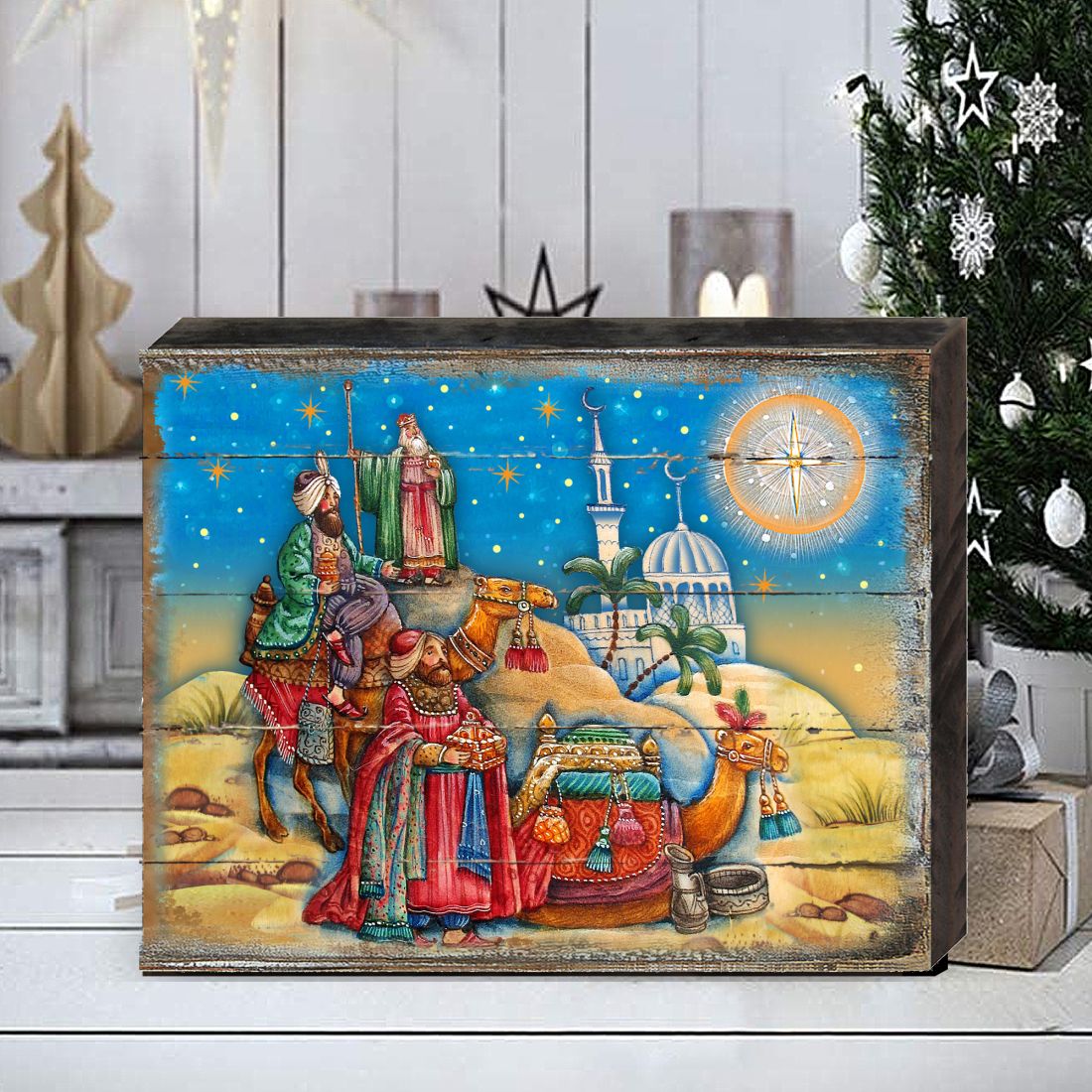Arte mural de madera de la Natividad de los Reyes Magos de G. DeBrekht - Decoración navideña - 8173853B