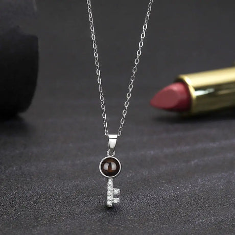 Minimalist Pure Silver Key Pendant Photo Projection Necklace - Lootquake