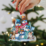 Adornos navideños personalizados de muñeco de nieve con familia feliz - Adornos de madera con nombres de familiares de G. Debrekht - Decoración navideña - 8652755P