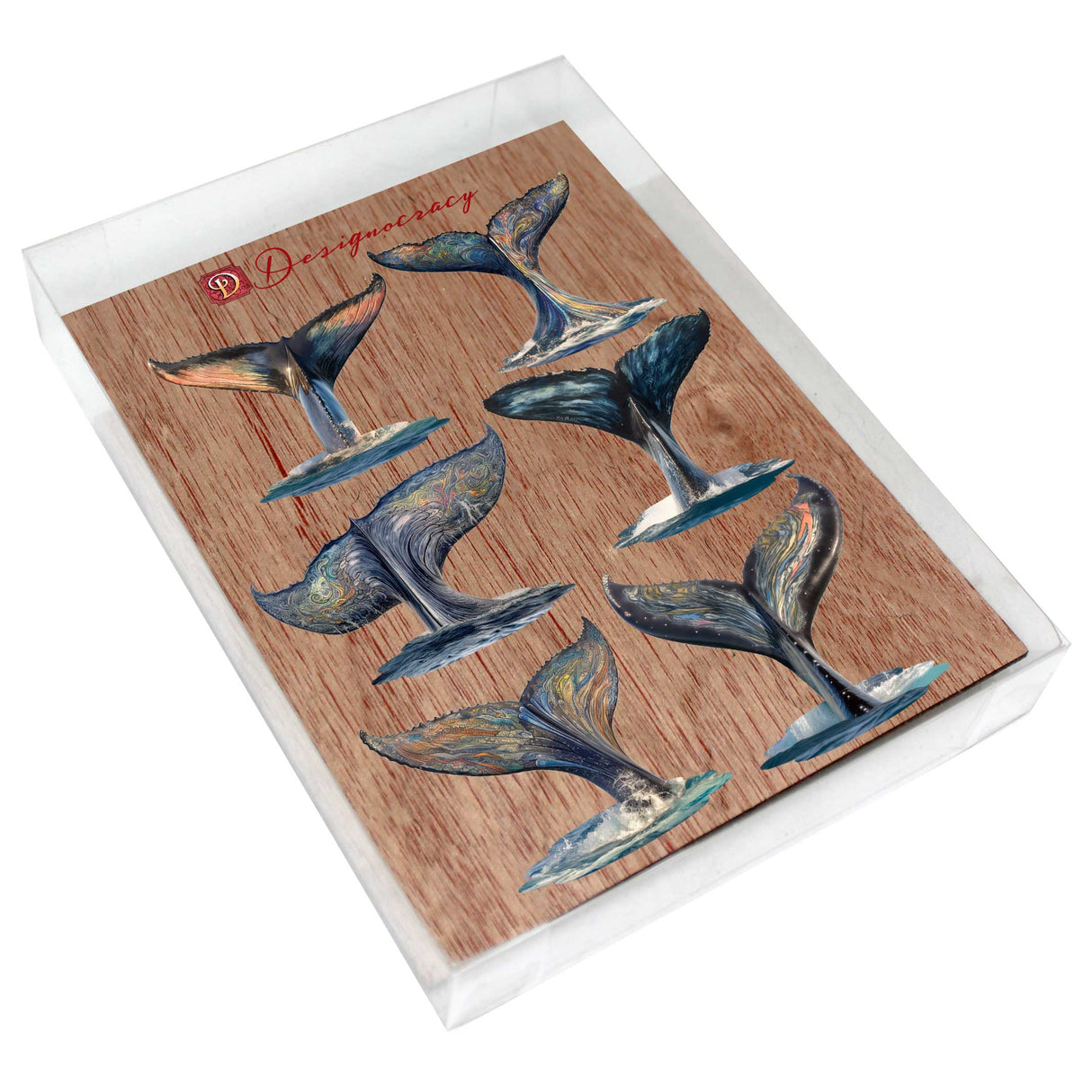 Juego de 6 imanes decorativos de madera "Historias de ballenas vibrantes" de G. Debrekht - Decoración costera con vida silvestre - 8090104G-S6