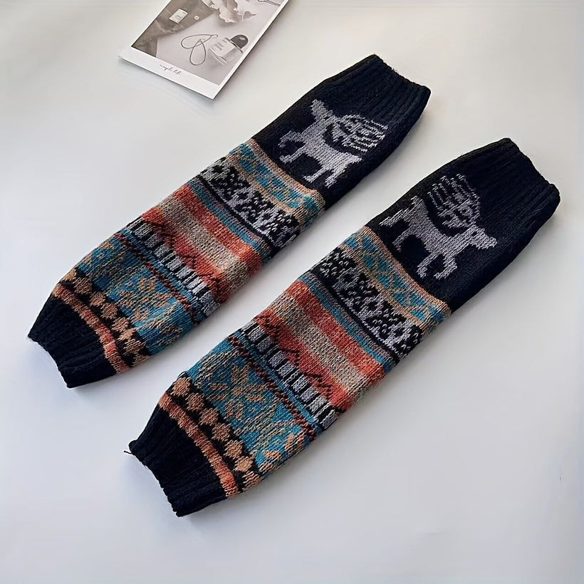 1 par de calcetines navideños de otoño e invierno con copos de nieve y cervatillo, rodilleras de punto, calentadores de piernas y cubrepiés, regalos para mujeres.