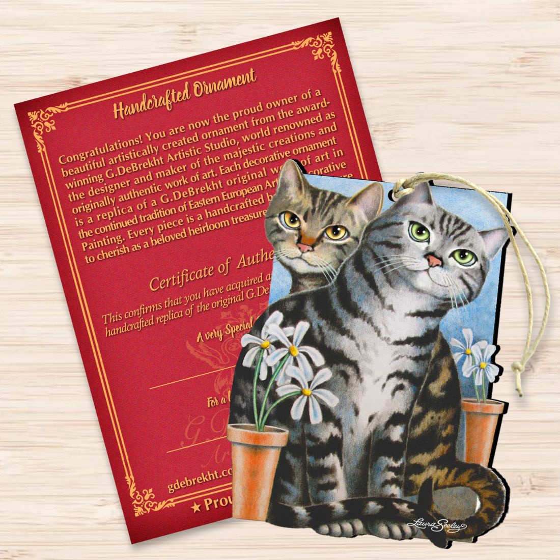 Adornos de madera con diseño de gato en plata y oro de Laura Seeley - Decoración para perros y gatos - 8512071-LS