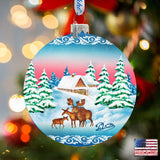 Winter Moose Family Ball Glass Ornament by G. DeBrekht - Wildlife Holiday Decor - 73115