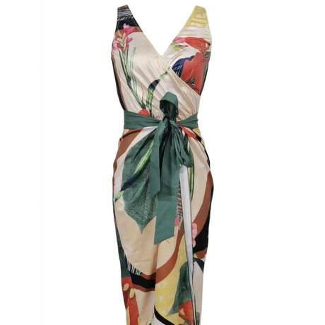 Women's Beach Beach Two Piece Plant Printed V-neck Top Strap Skirt Set - Lootquake