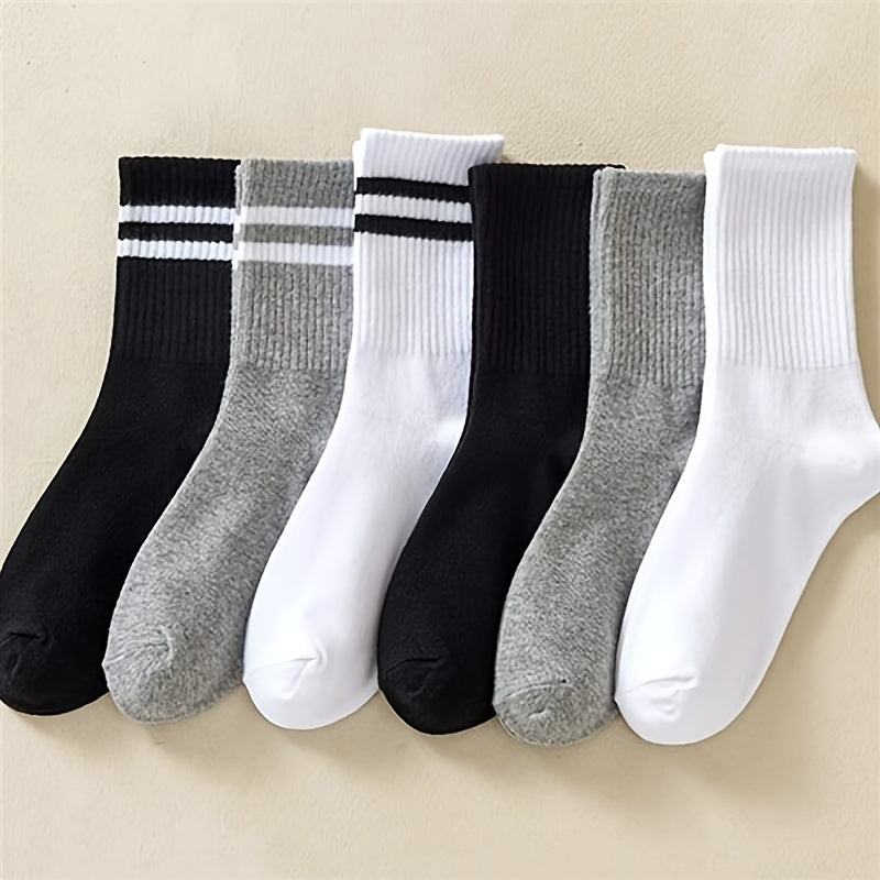 6 pares de calcetines con estampado de rayas, calcetines deportivos y de tubo medio, medias y calcetería para mujer