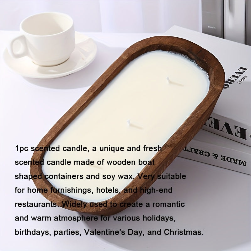 A Scented Candle with a Unique And Fresh Aroma, Made from Soy Wax And Presented in a Wooden Boat-Shaped Container. It Is Perfect for Homes, Hotels, And Upscale Restaurants. Widely Used to Create a Romantic And Warm Atmosphere