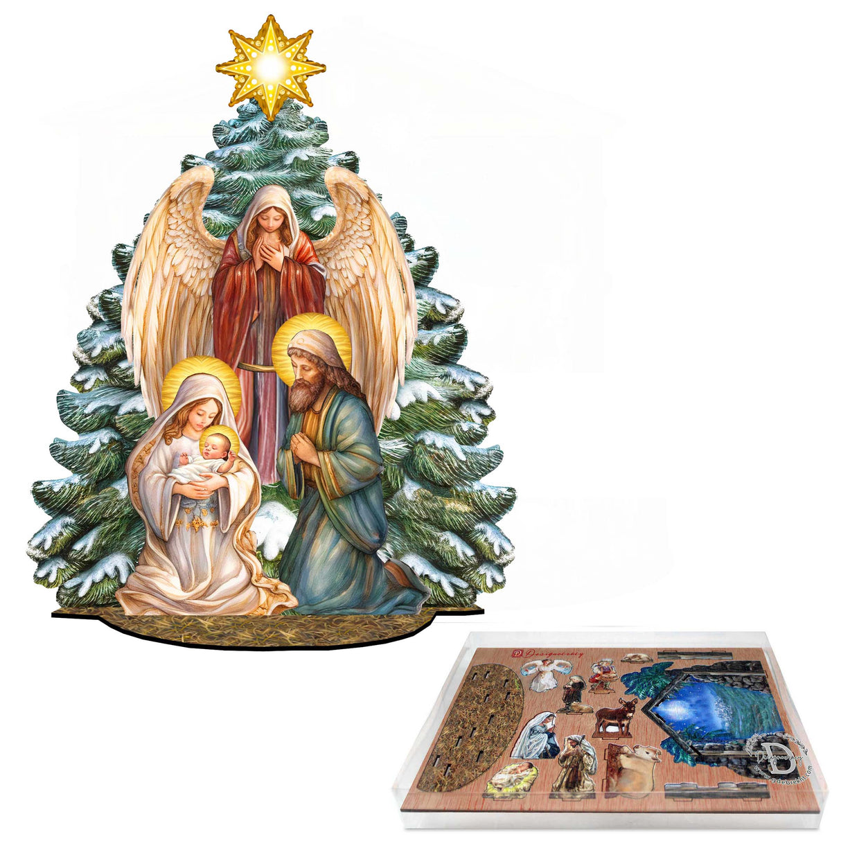 Nativity Scene with Christmas Tree Decorative Village Set by G. Debrekht Nativity Holiday Decor - 852767