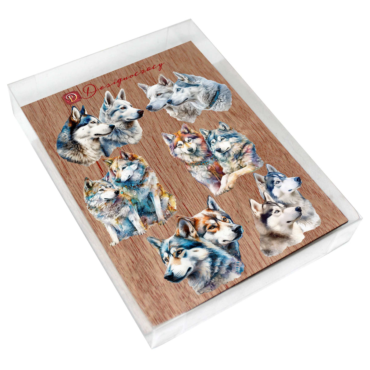 Juego de 6 imanes decorativos de madera de los elegantes huskies de G. Debrekht - Decoración de vida silvestre - 8090115G-S6
