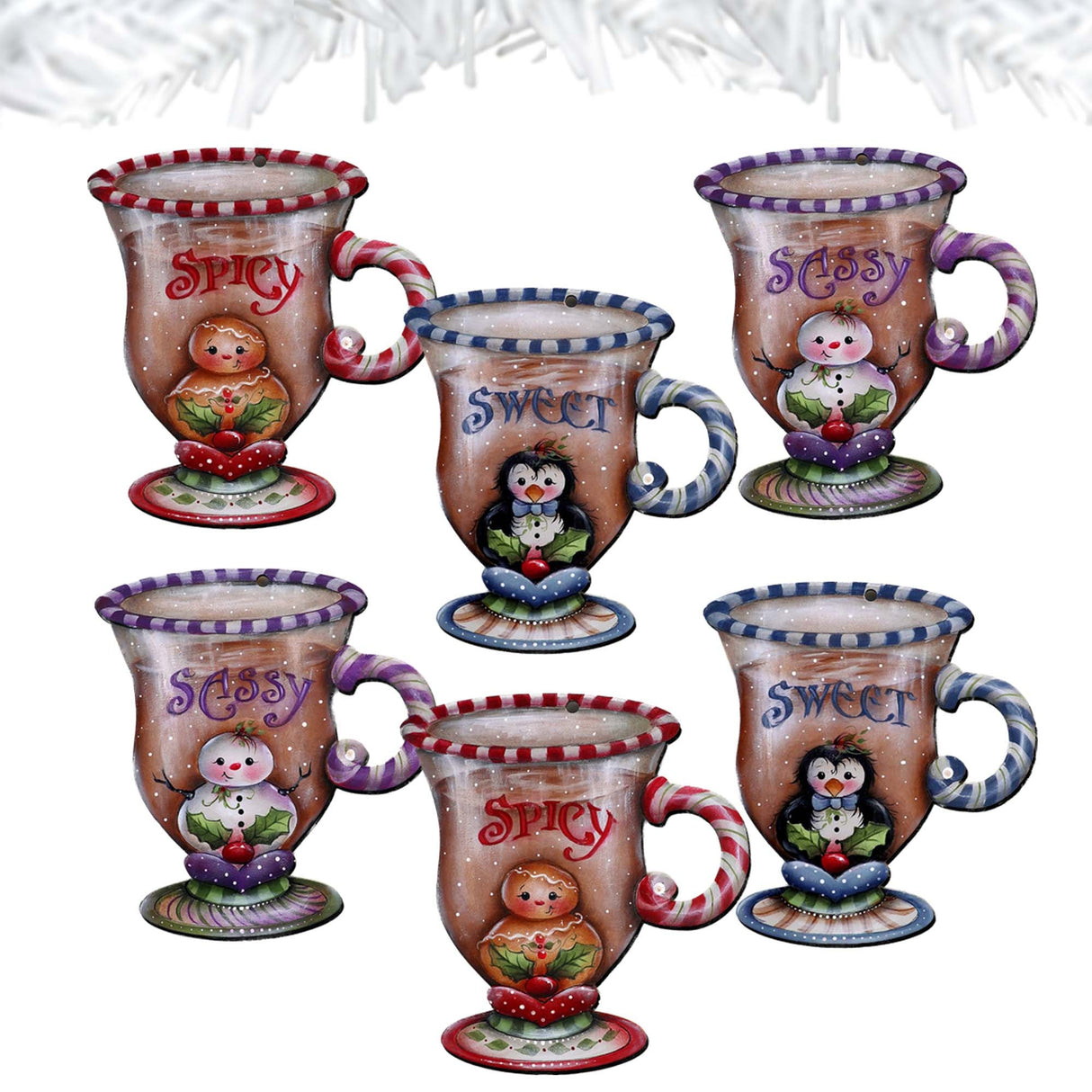 Adornos decorativos de madera con pinzas para la temporada dulce y picante, juego de 6, de Jamie Mills-Price - Decoración navideña - 8090053C-MP-S6