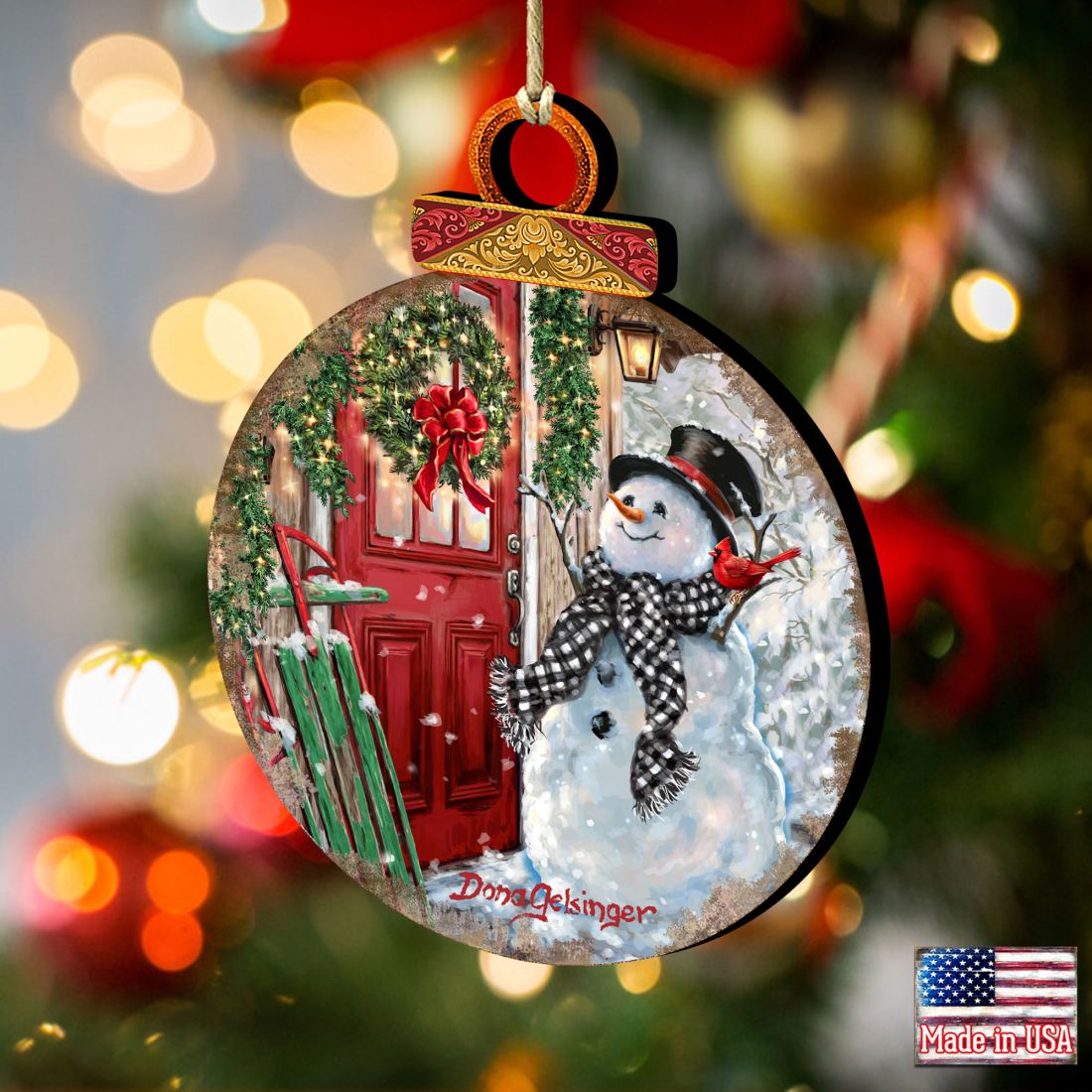 Adornos de madera de muñeco de nieve de Gelsinger para la llegada del invierno - Decoración navideña de muñeco de nieve de Papá Noel - 8121127DG