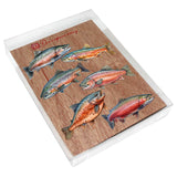 Juego de 6 imanes decorativos de madera "Wild Salmon Tales" de G. Debrekht - Decoración costera con fauna - 8090109G-S6