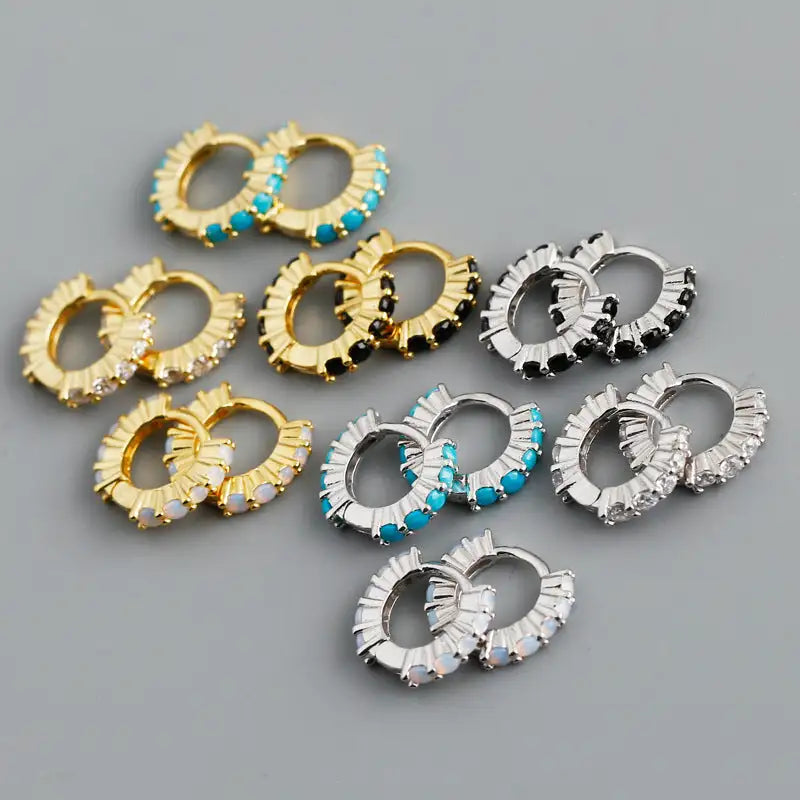 Circle-shaped Diamond Colorful Crystals Opal Zircon S925 Sterling Silver Earrings - Lootquake