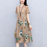 Retro Printed Fat Slim Fit Slimming Loose Casual Patchwork Dress