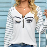 Ladies' Casual Striped See Through Mesh Raglan Long Sleeved V-neck T-shirt Top - Lootquake