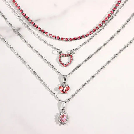 Multi-layer Pink Heart Crystal Pendant Necklaces - Lootquake