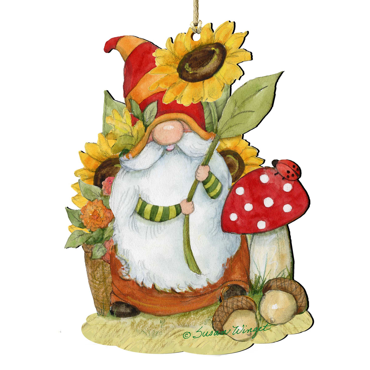 Fall Decoration Harvest Gnome Sunflower Gnome Handmade Gift Autumn Adornment Wooden Ornament by Susan Winget - 8471206-SW