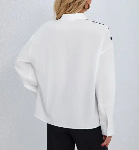 Ladies' Collar Print Button Chest Pocket Fashionable Shirt - Lootquake