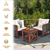 Juego de 3 muebles de exterior para patio, sillas de mimbre con mesa de centro, muebles de porche y balcón, conjunto de bistró con estructura de madera y cojines lavables para jardín, piscina y patio.