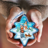 Build A Snowman North Star Glass Ornament by G. DeBrekht - Christmas Santa Snowman Decor - 755-009