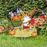 Outdoor Garden Stakes Fall Decoration - Harvest Gnome Welcome Sign - Wheelbarrow Cornucopia - Handmade Gift - Autumn Adornment - Wooden Ornament by Susan Winget - 8471207M-SW