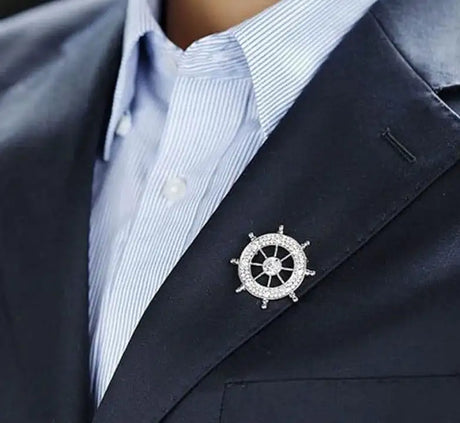 Navy Style Diamond Studded Rudder Brooch - Lootquake