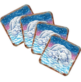 Polar Bears Wooden Cork Coasters Gift Set of 4 by Nature Wonders - Nature Wildlife Decor  - 95381C-S4