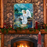 Arte mural de madera "El regalo de un ángel" de D. Gelsinger - Decoración navideña para la Natividad - 95661B-9708