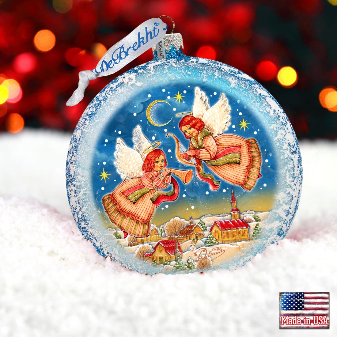 Guardian Angels Glass Ornament by G. DeBrekht - Nativity Holiday Decor - 744-038