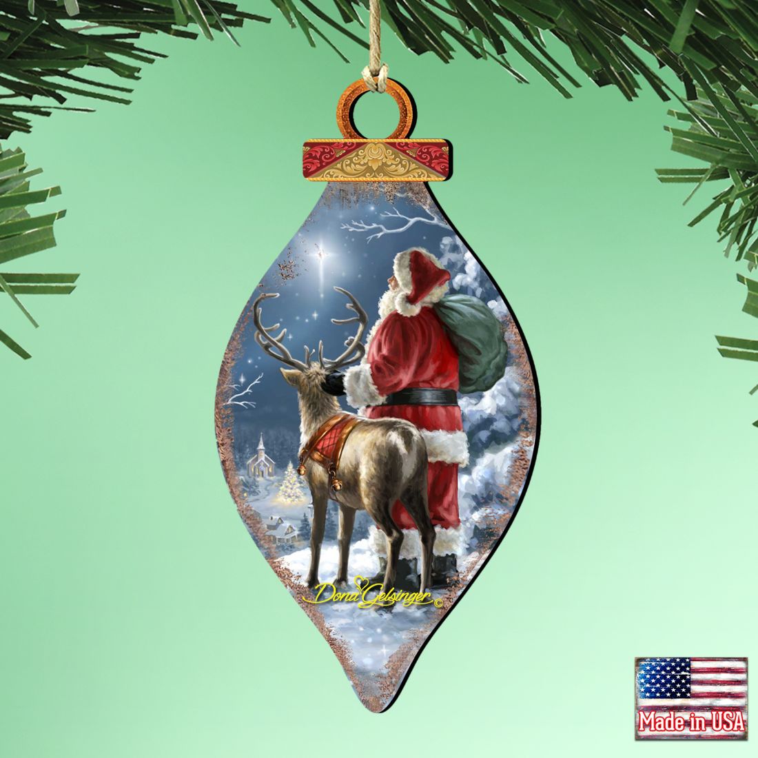 Starry Night Santa Cone Wooden Ornaments by Gelsinger - Christmas Santa Snowman Decor - 8041119-1713