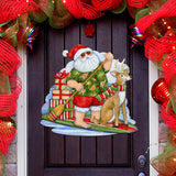 Christmas Decoration Door Hanging Paddleboarding Santa - Santa Door Hanger by Susan Winget Handmade Gift - 8471114H-SW