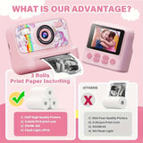 Appareil photo instantané pour enfants 2,4 pouces, carte 32 Go, 3 rouleaux de papier, chargement USB, cadeau d'anniversaire, Halloween, Noël, appareil photo numérique haute définition, adapté aux enfants