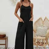 Ladies' Cross Leisure Vacation Lazy Backless Wide Leg Pants Camisole Skirt Jumpsuit - Lootquake