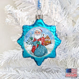 Adorno de Papá Noel con bolsa azul de vidrio de mercurio de G. DeBrekht - Decoración navideña de Papá Noel y muñeco de nieve - 777385