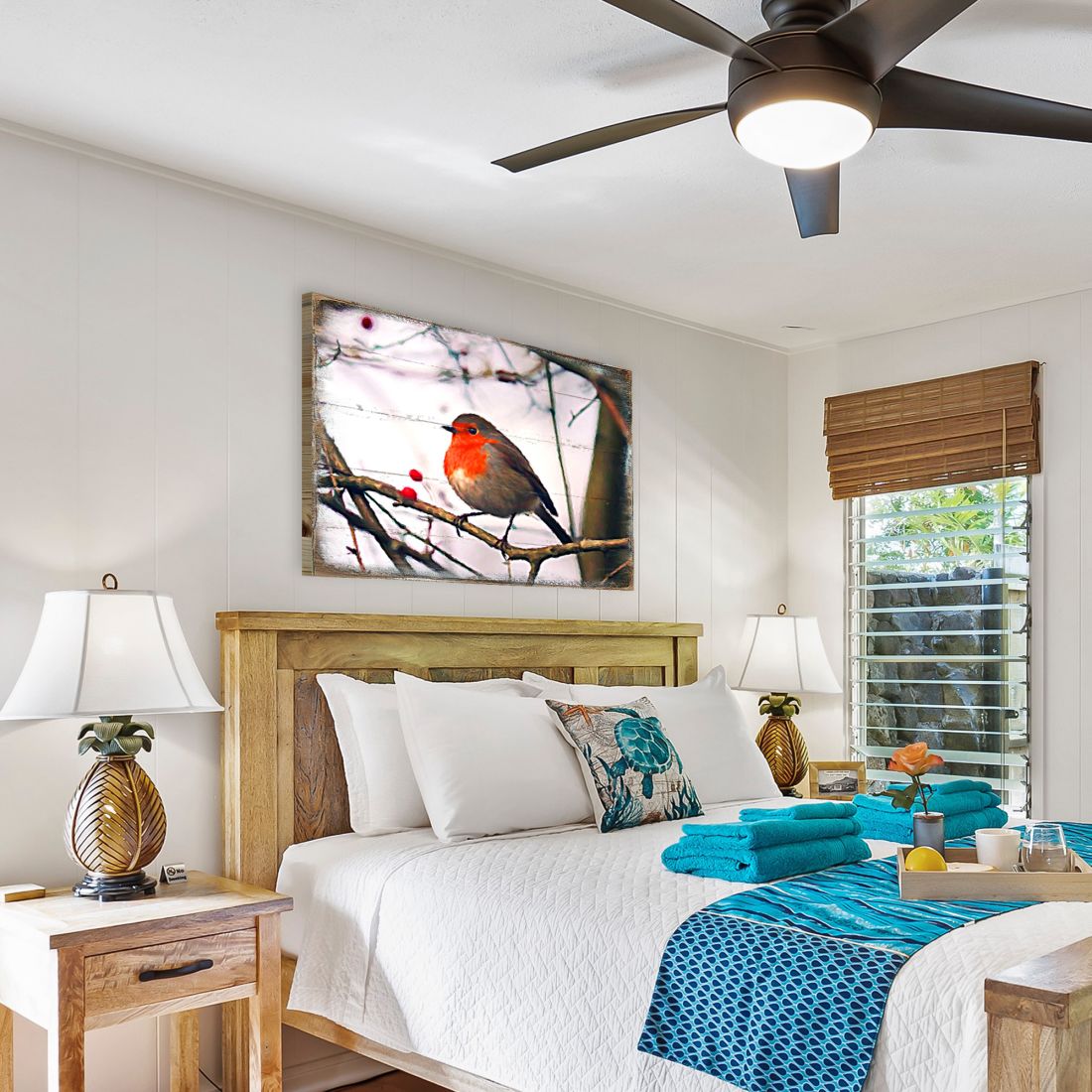 Arte de pared costero de madera con pájaro Amena de Nature Wonders - Decoración costera con vida marina - 95286B