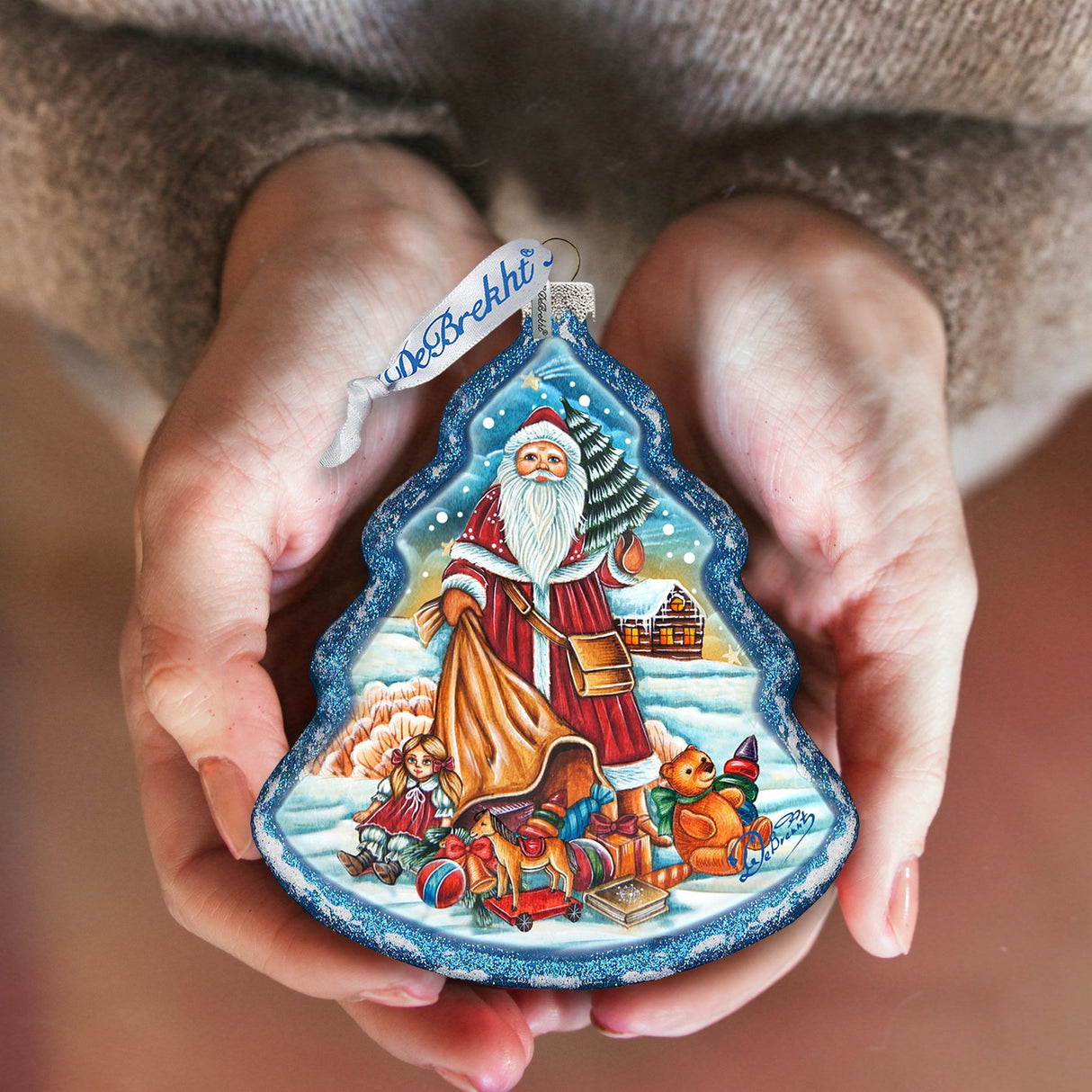 Nordic Santa Tree Glass Ornament by G. DeBrekht - Christmas Santa Snowman Decor - 762-026