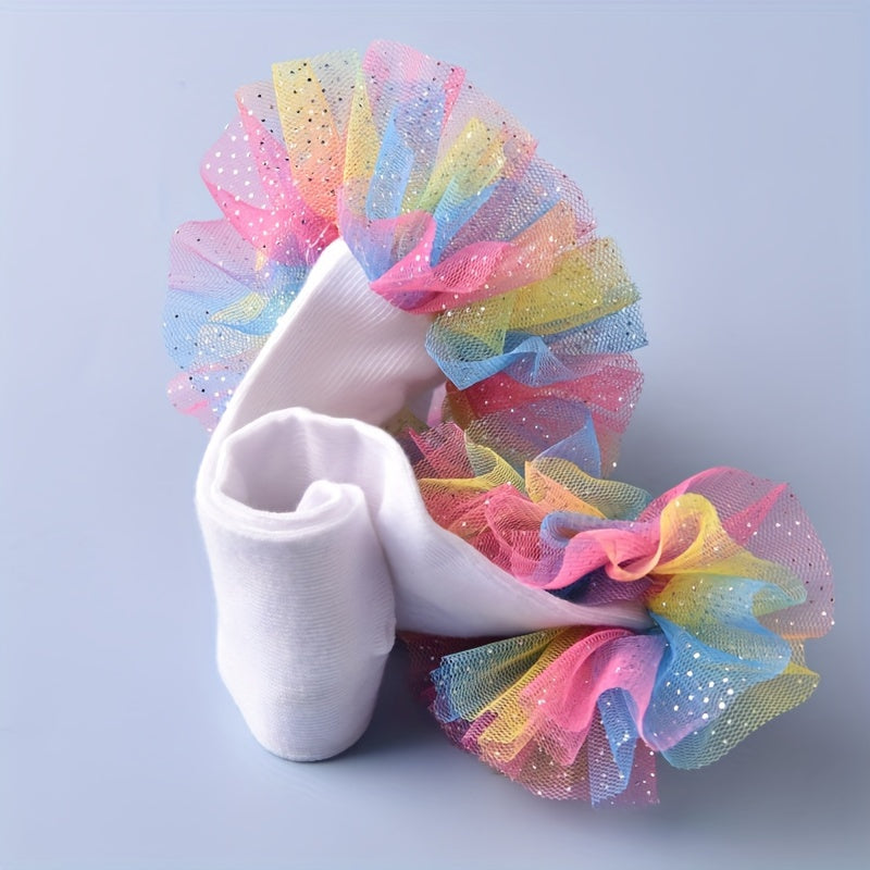 1 par de calcetines de encaje suave con volantes para niñas - Ribete de volantes esponjoso para un adorable look de baile de princesa - Calcetines cómodos de mezcla de algodón