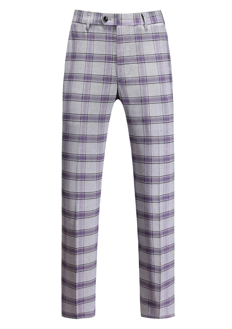 Mens Classic Suit Pants Straight Fit Modern Formal Dress Pants Separate Trousers US Size 40W x 32L Plaid Light Purple - Lootquake