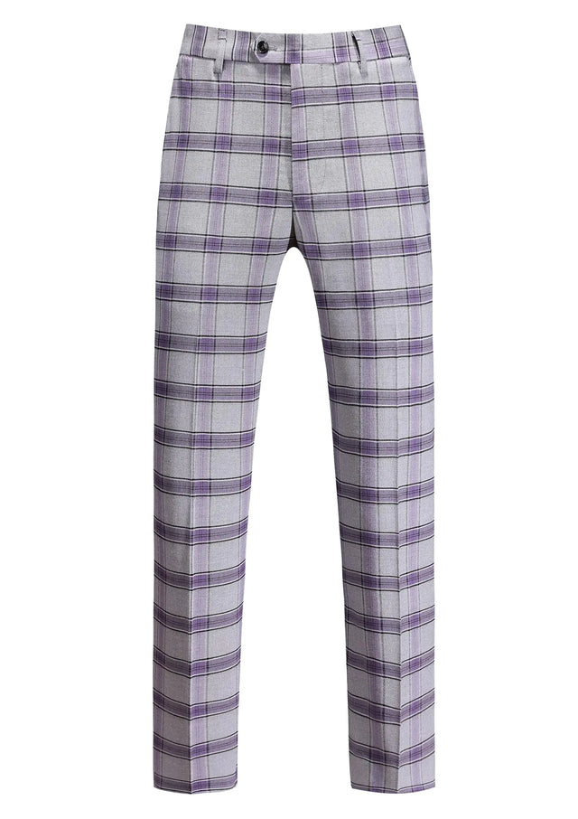 Mens Classic Suit Pants Straight Fit Modern Formal Dress Pants Separate Trousers US Size 40W x 32L Plaid Light Purple - Lootquake