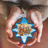 Santa with Reindeer Star Glass Ornament by G. Debrekht - Christmas Santa Snowman Decor - 755-050